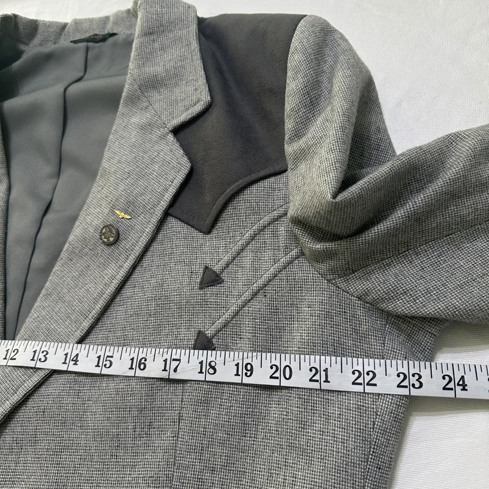 VTG Pioneer Wear Mens 42 Western Blazer Sport Coat Grey Wool Blend Yoke USA Made